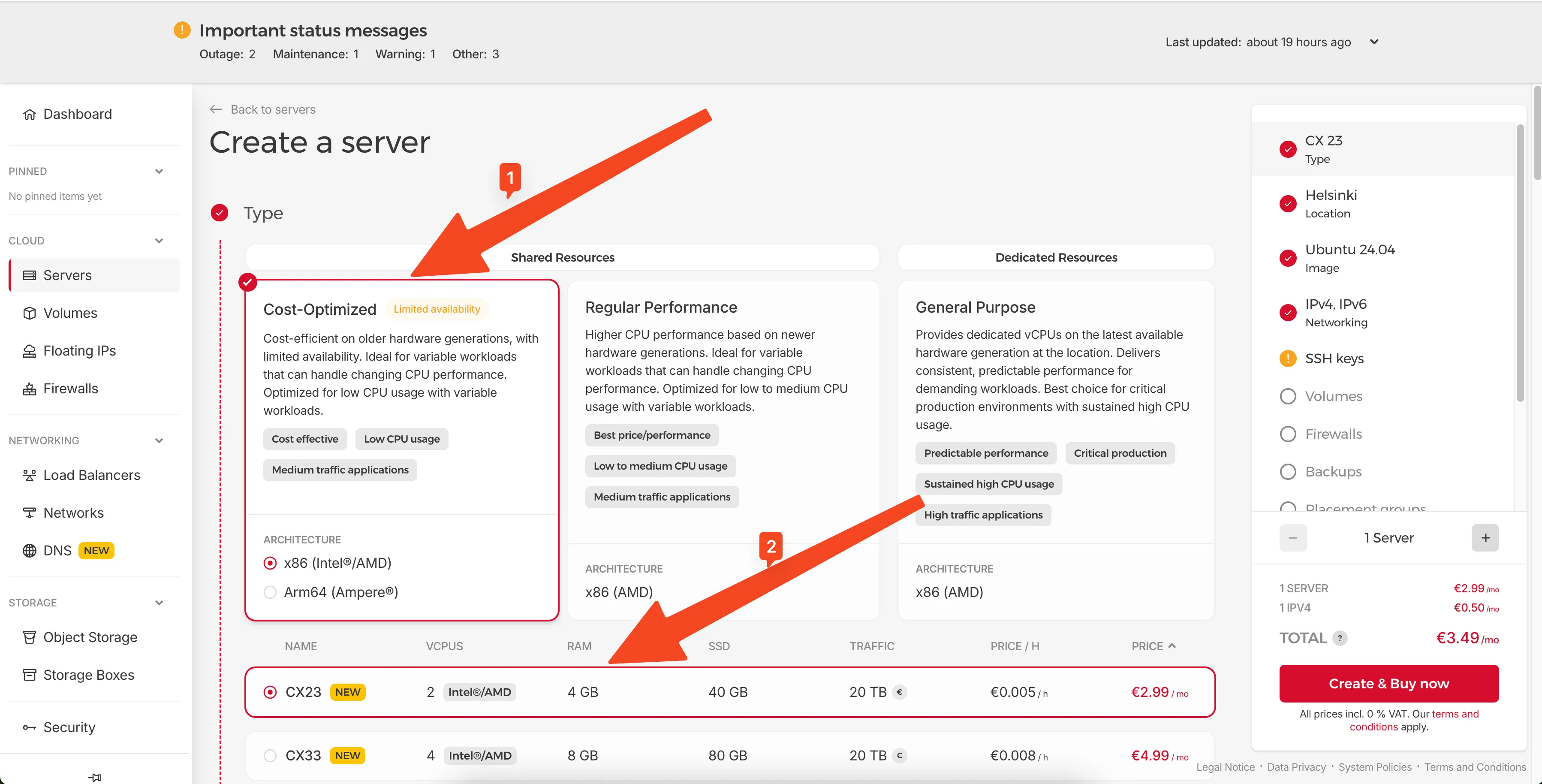 Server-Typ auswählen